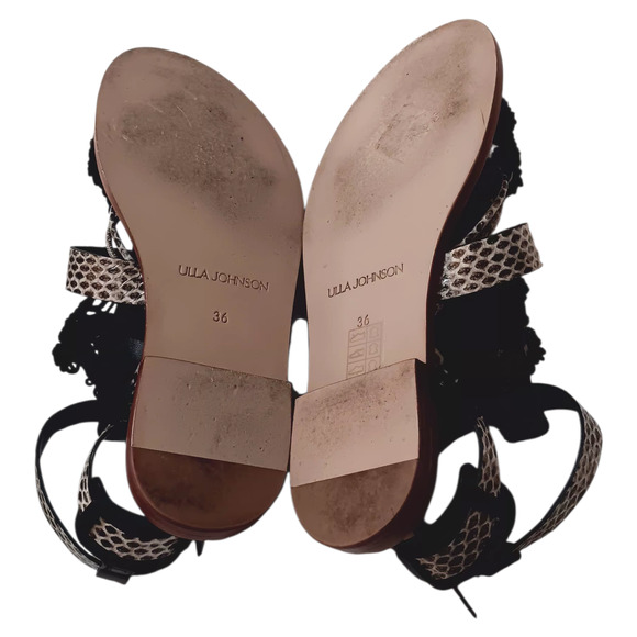 ULLA JOHNSON Petra Sandals Raven 6/36 Flats Black Snake Print Strappy Macramé - Picture 9 of 10